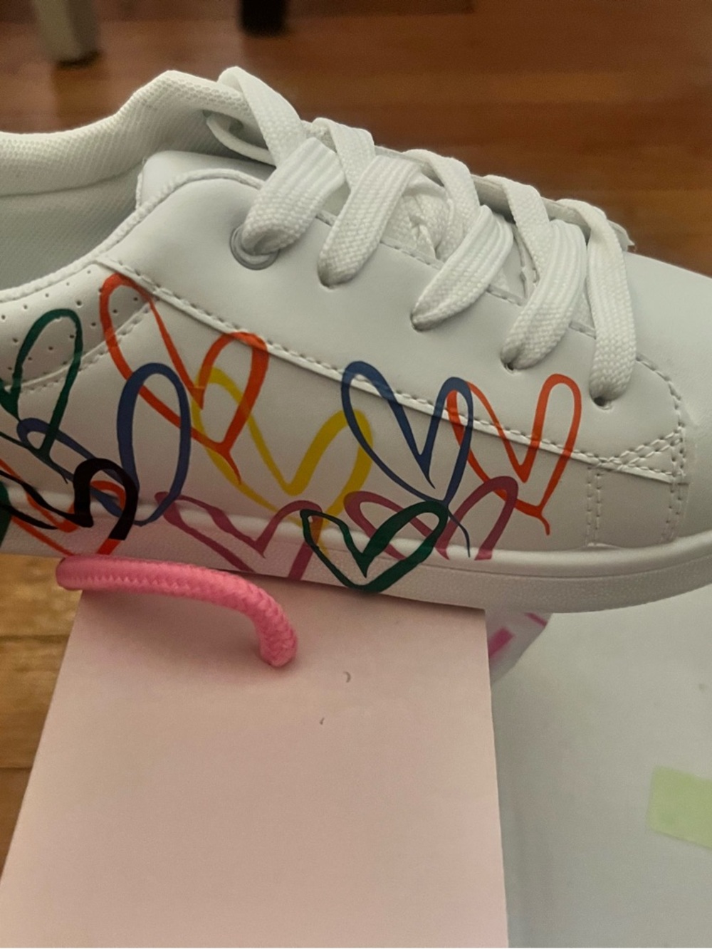 Kids White Sneakers with Colorful Heart Print